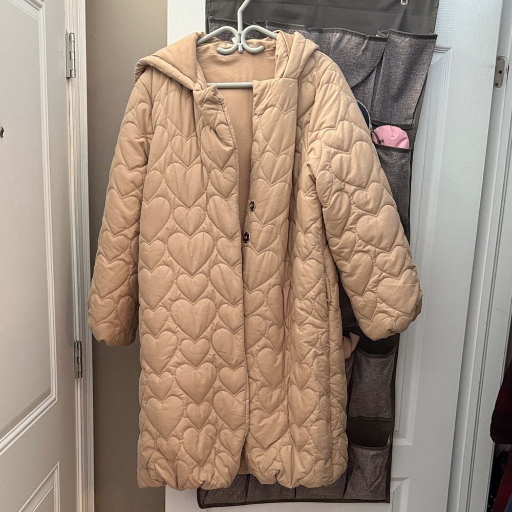 Women's Tan Heart Quilted Coat